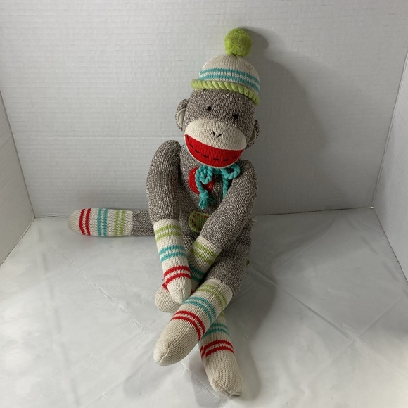 Genuine Monkeez and Friends Sock Monkey “ Neville” Plush Stuffed Animal Gray 19” - Picture 13 of 15